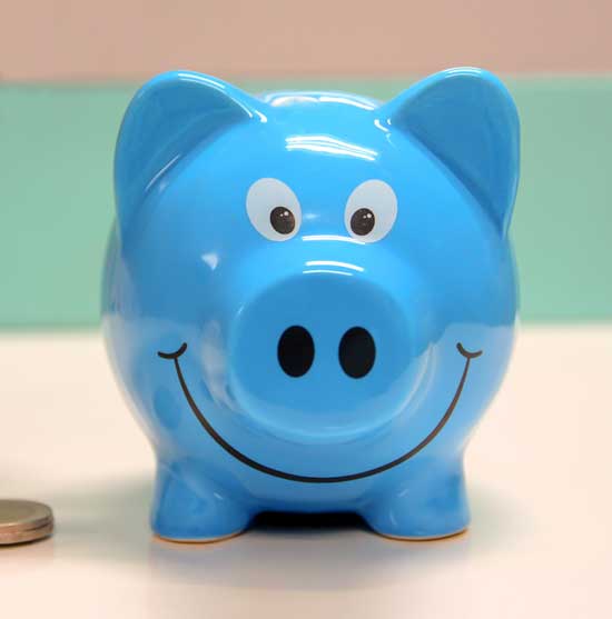 deals page blue piggy bank