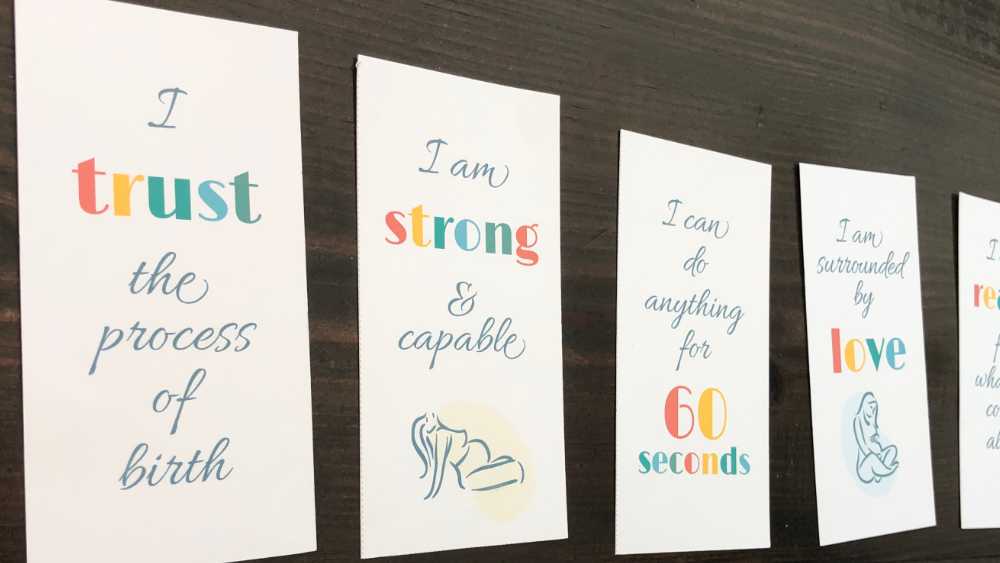 hypnobirthing affirmations cards showing four